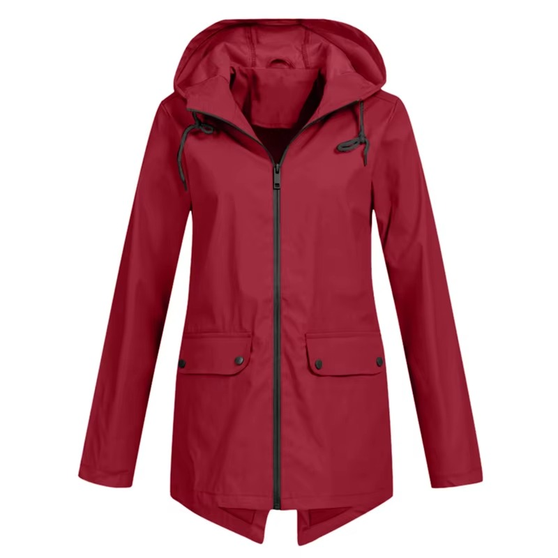 Women's waterproof hooded trench coat windbreaker with velvet lining, all-weather chic style