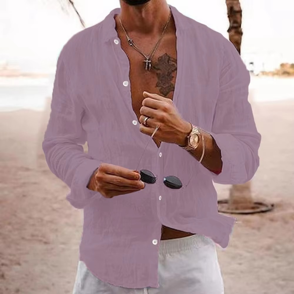 Men's cotton linen relaxed fit casual shirt breathable lightweight natural drape everyday vacation wear