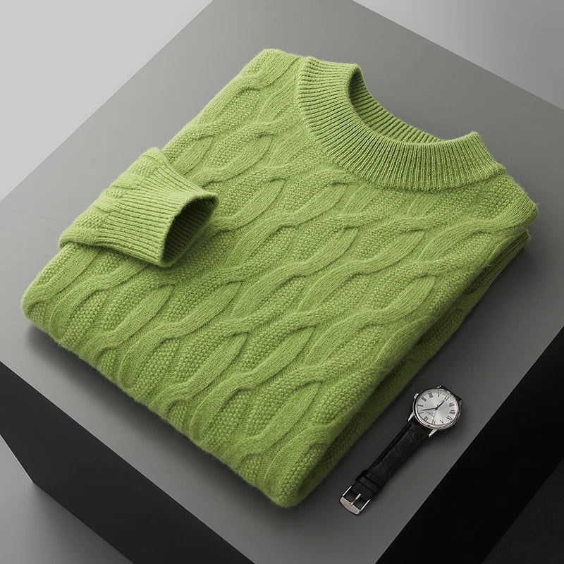 Men's ivory cable knit mock neck sweater regular fit with textured pattern, cozy winter essential