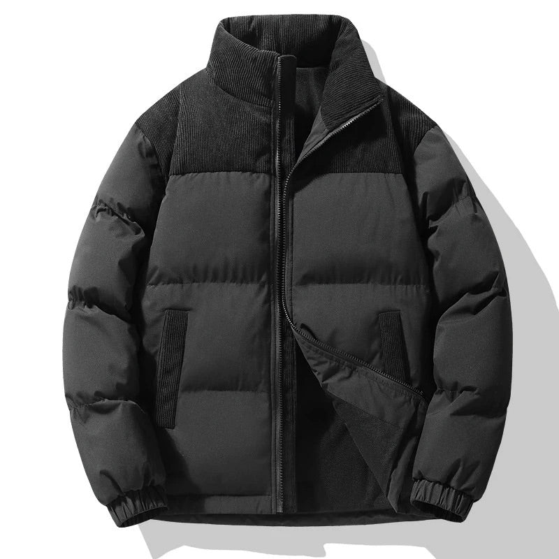 Men's quilted color block puffer jacket relaxed fit stand collar ribbed cuffs all-season warmth