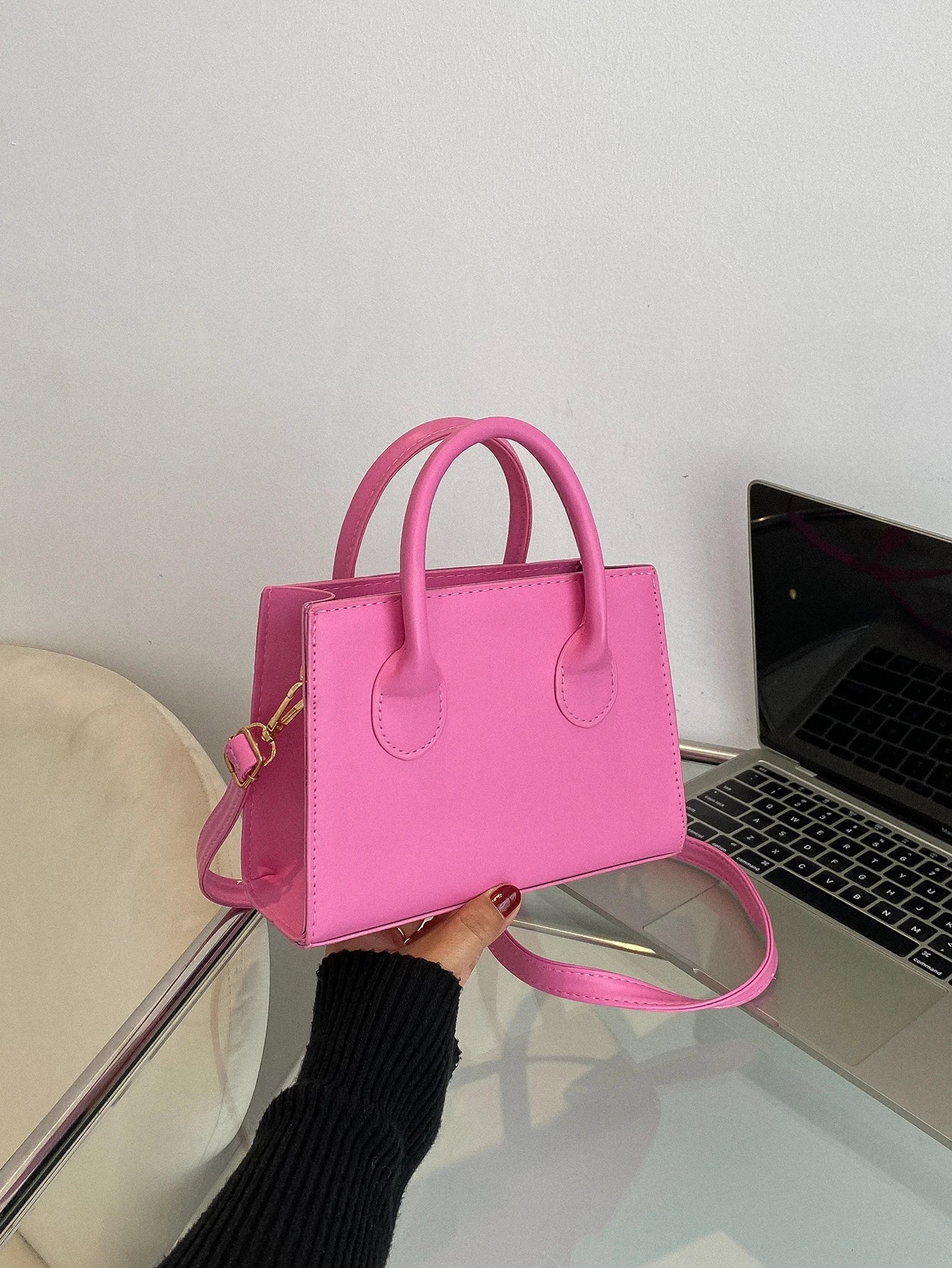 Joan vegan leather mini crossbody bag, structured rectangular silhouette with detachable strap, chic everyday style