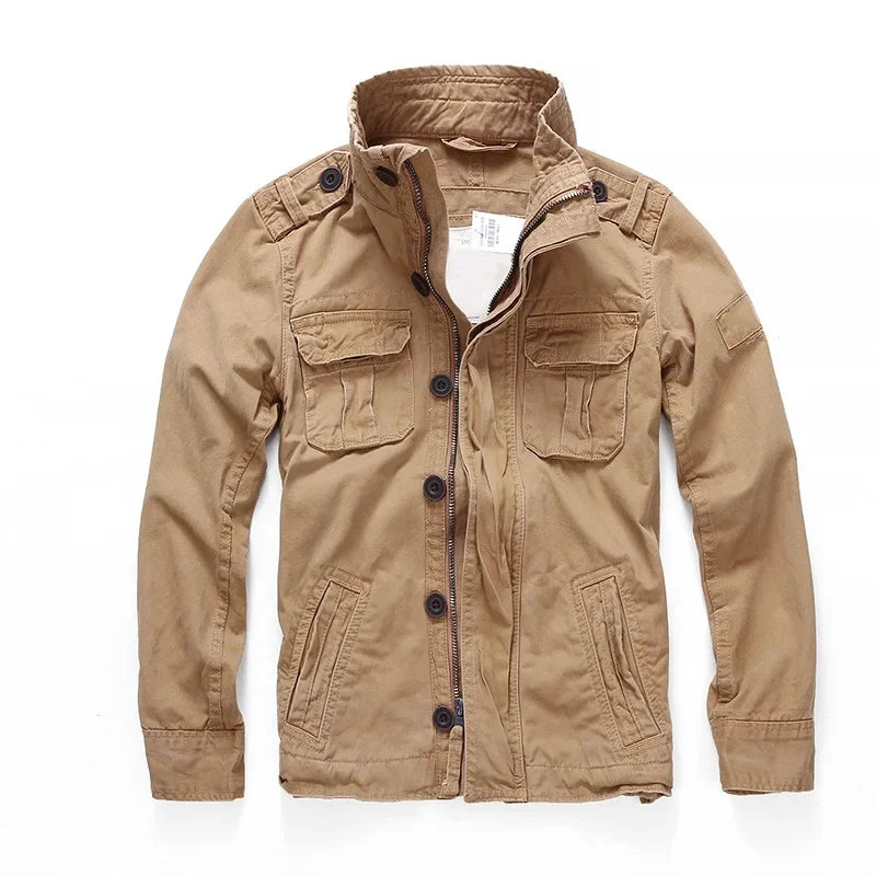 Men's casual jacket stand-up collar multi-pocket button-front everyday modern style