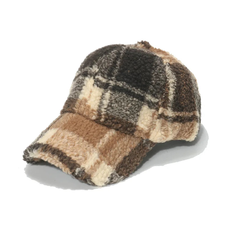 Rugged plaid sherpa winter cap with warm lumberjack-inspired exterior and adjustable fit for outdoorsmen