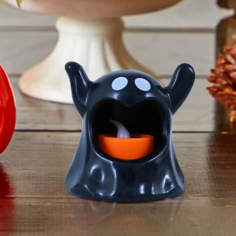 Flameless LED ceramic ghost candles battery-operated compact Halloween home decor safe glowing light