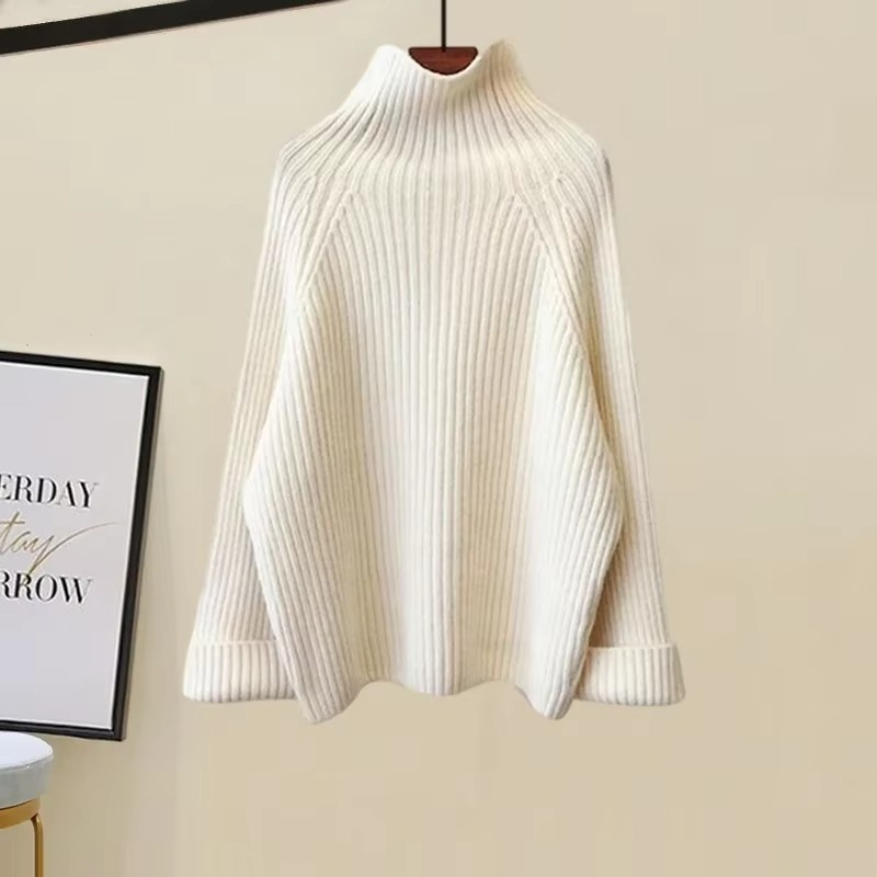 Women's cozy knit 3-piece set high-collar sweater wide-leg pants flexible waistband modern style