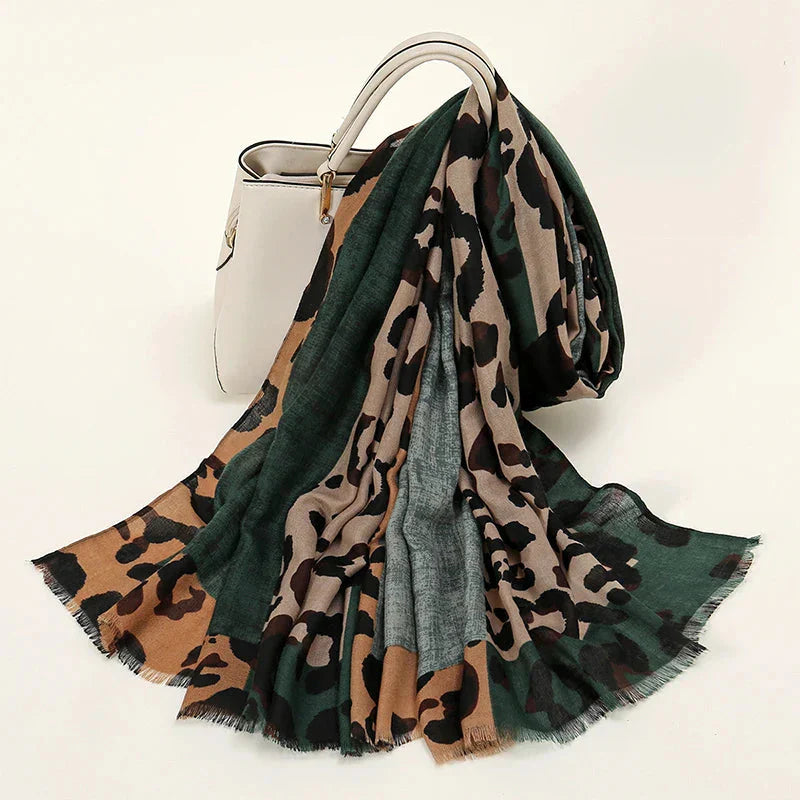 Women's long rectangular leopard print scarf, stylish casual wrap accessory for all seasons
