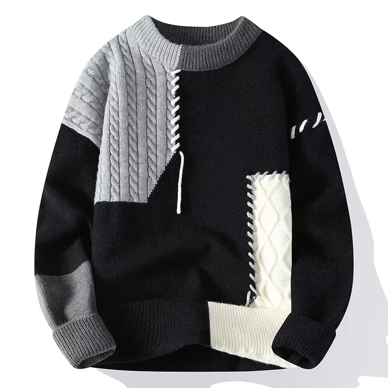 Men's ripped knit sweater pullover streetwear style distressed acrylic blend warm fall winter