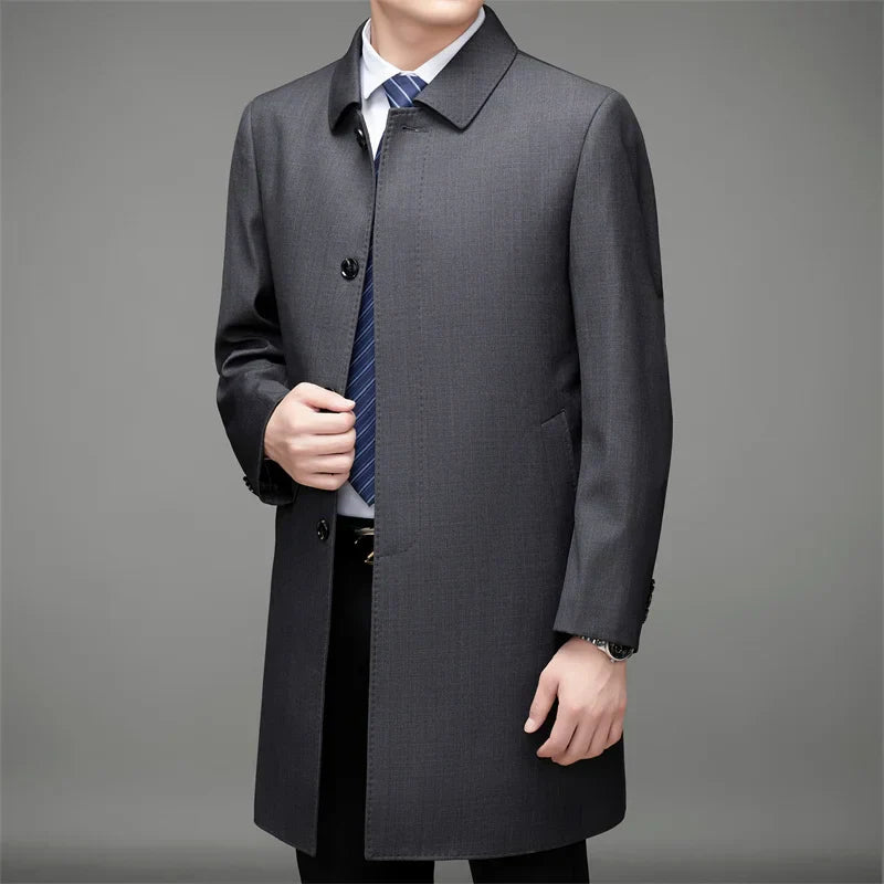Men's tailored winter trench coat with button-front closure for refined cold-weather style