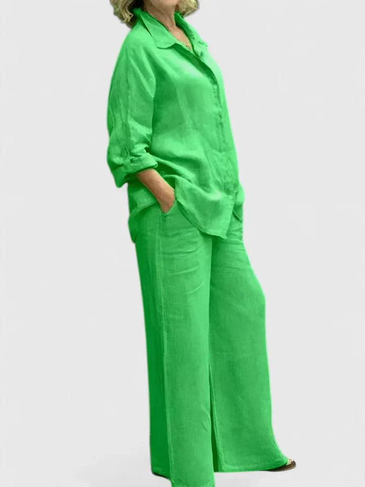 Roslyn | Women's Button-Down Shirt Set Wide Leg Pants Two-Piece