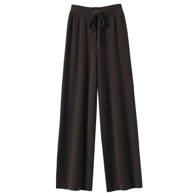 Women's wide-leg wool blend sweatpants cozy knit loungewear with relaxed silhouette for ultimate comfort