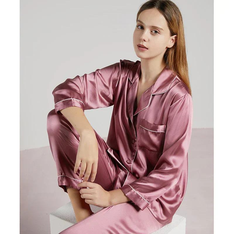 Black pure silk women's pajama set loose fit sleepwear with elegant natural drape