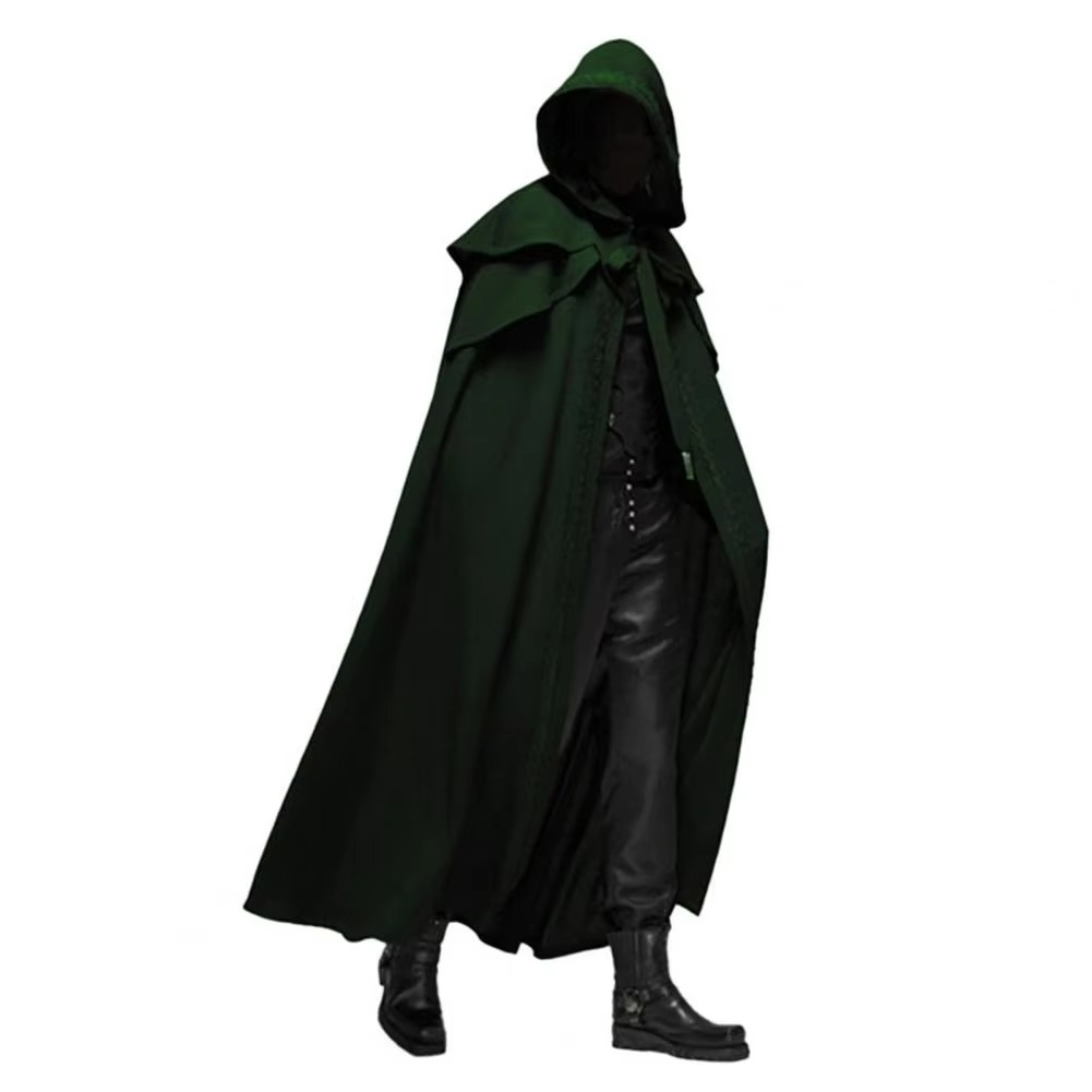 Black unisex steampunk gothic tailcoat with theatrical silhouette, ideal for Halloween cosplay