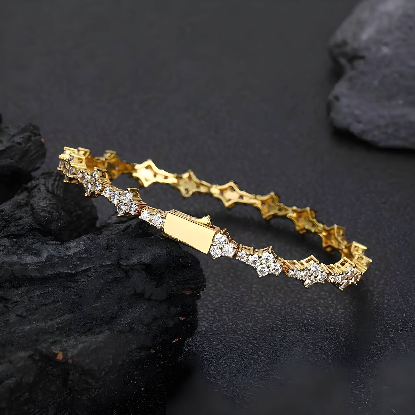 Silver cable chain bracelet with rhinestone four-petal flower charm, elegant everyday jewelry for women