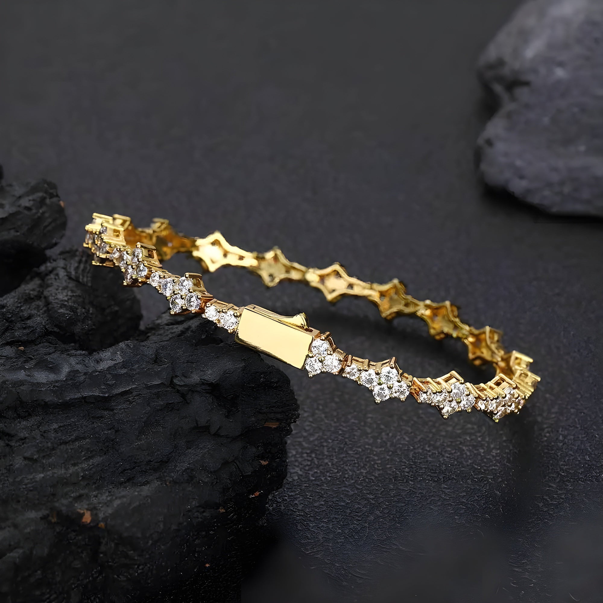 Silver cable chain bracelet with rhinestone four-petal flower charm, elegant everyday jewelry for women