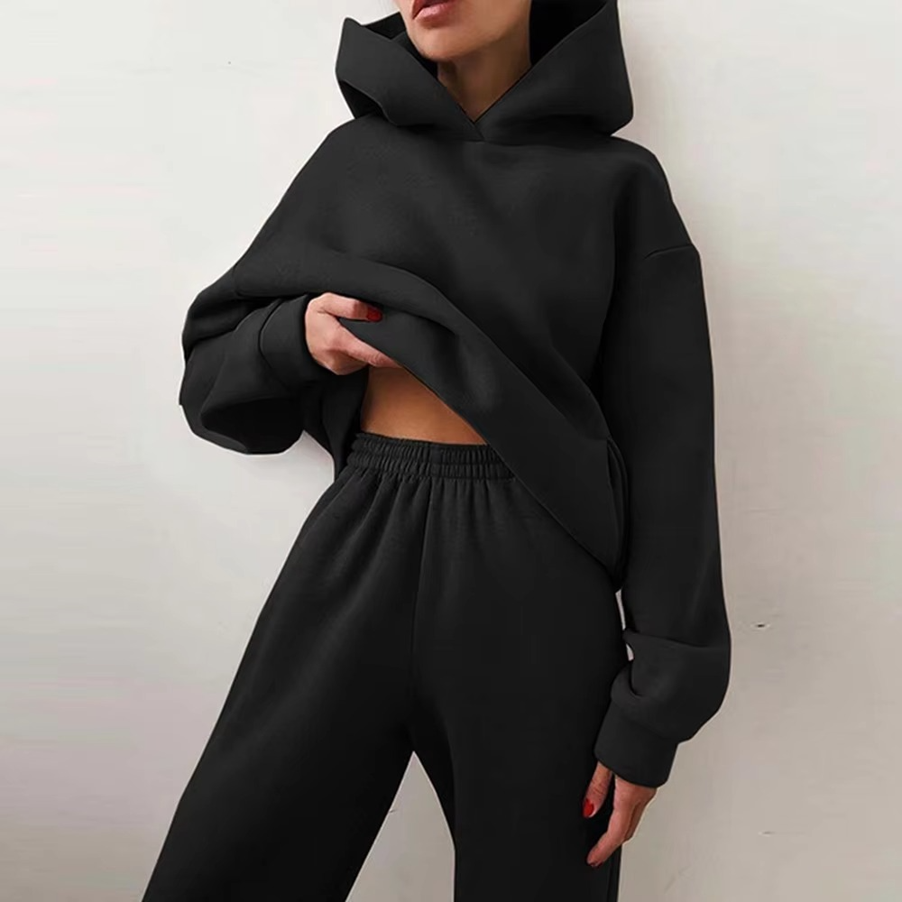 Women's soft cotton tracksuit set oversized hoodie matching joggers relaxed lounge fit