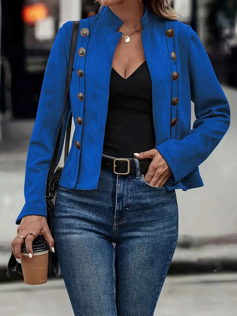 Women's cropped velvet double-breasted jacket tailored fit with decorative buttons chic silhouette
