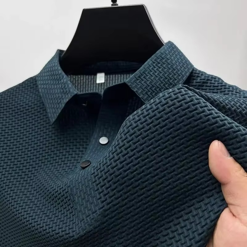 Men's ice silk short sleeve polo shirt breathable cool-touch fabric for business casual style