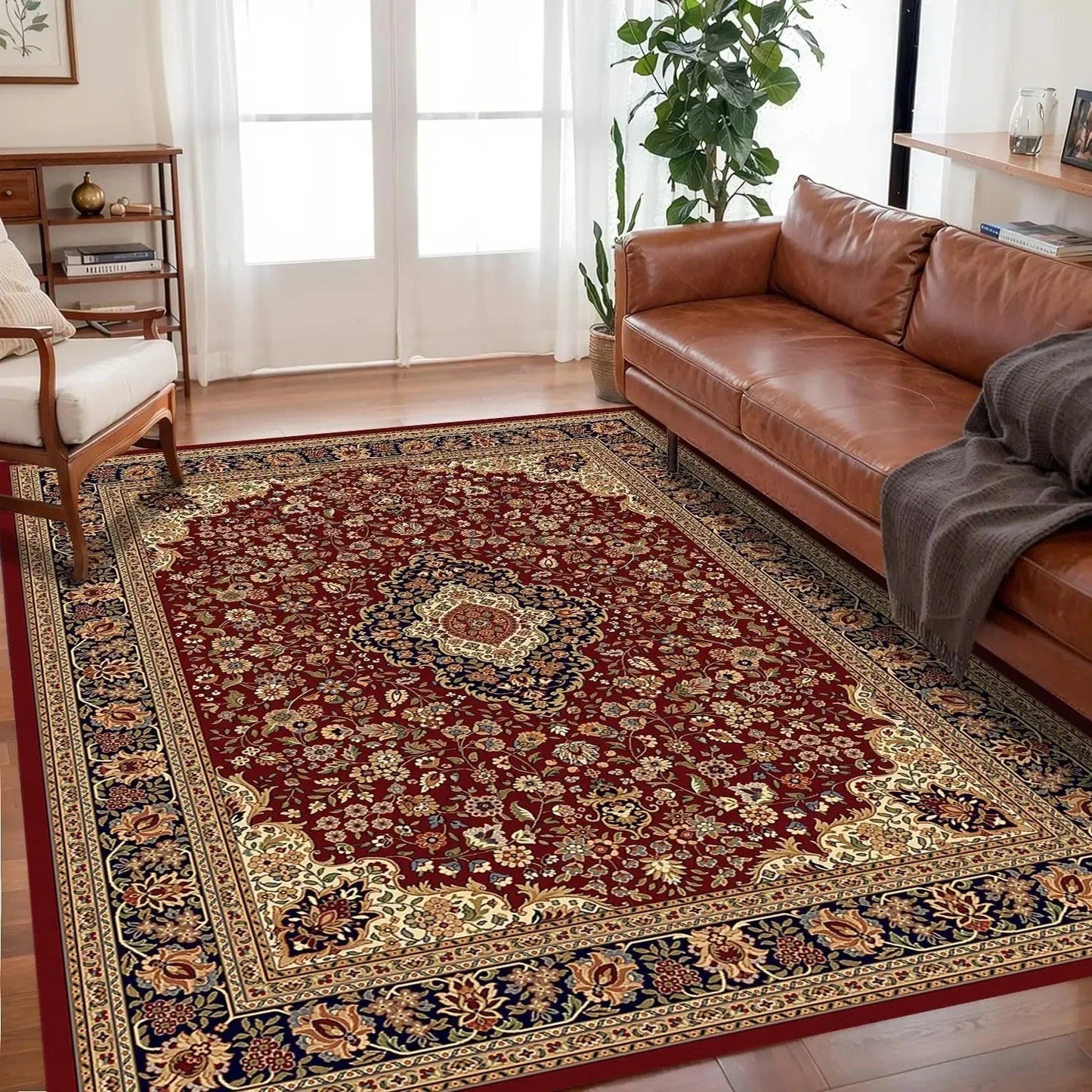 VIKAMA large bohemian living room rug non-slip backing easy-care colorful pattern floor mat