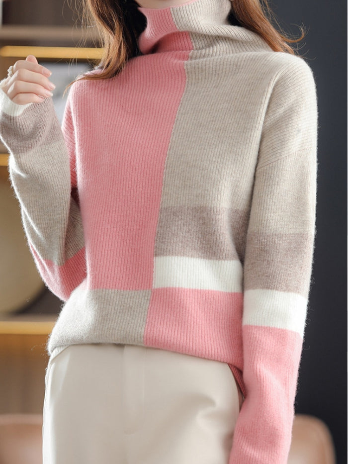 Women's patterned turtleneck sweater relaxed fit luxurious soft knit cozy textured design