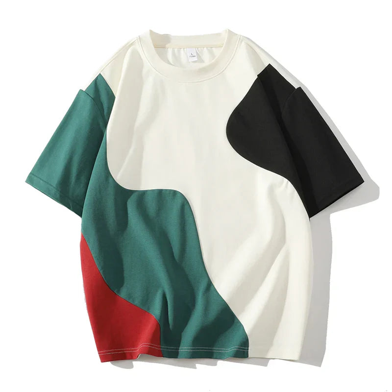 Avisa unisex color-block crew-neck tee in bold multicolor poly blend, classic fit for spring