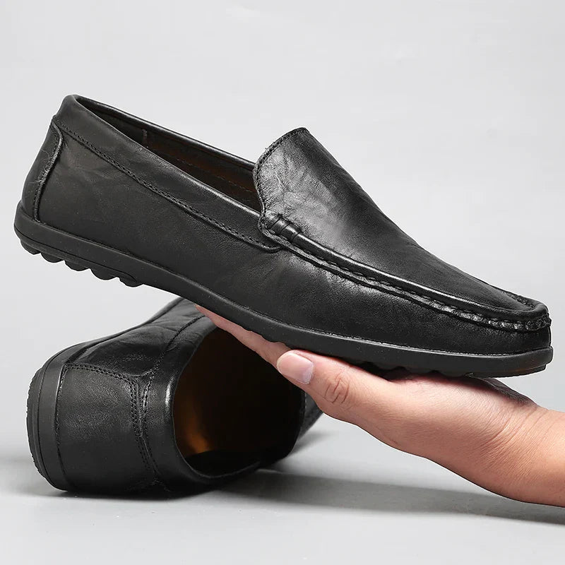 Marcus brown Italian leather loafers for men, sleek professional silhouette with cushioned outsole