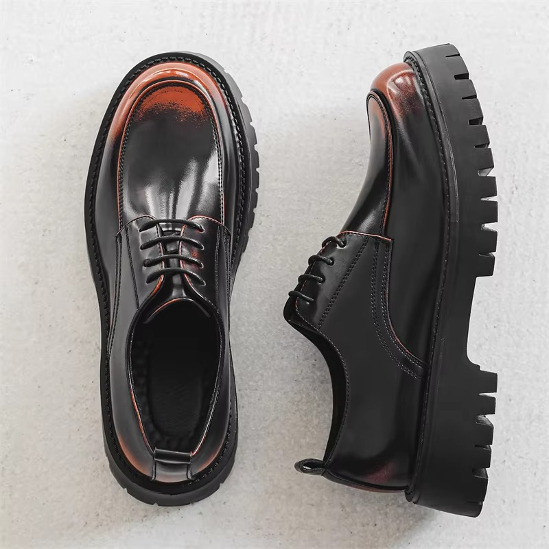 Men's polished leather Derby shoes business casual lace-up style with elevated thick sole