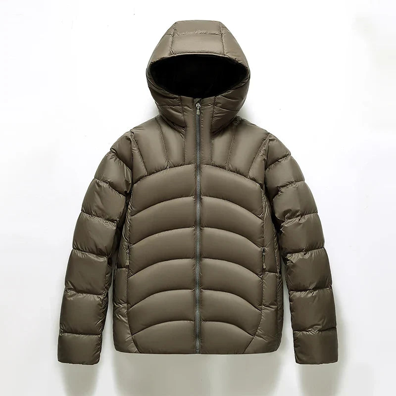 Black quilted puffer jacket relaxed fit hooded coat with diamond quilt pattern for men and women