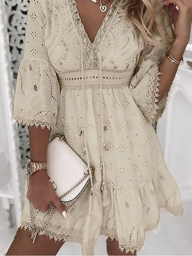 Elise boho lace dress women airy romantic silhouette delicate lace details beach to evening summer