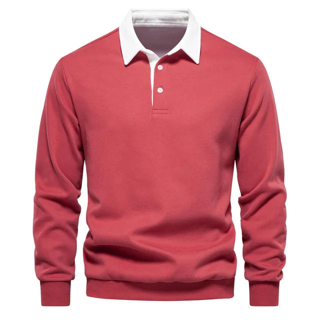 Men's long sleeve polo shirt classic fit sustainable comfortable timeless Björn navy blue cotton