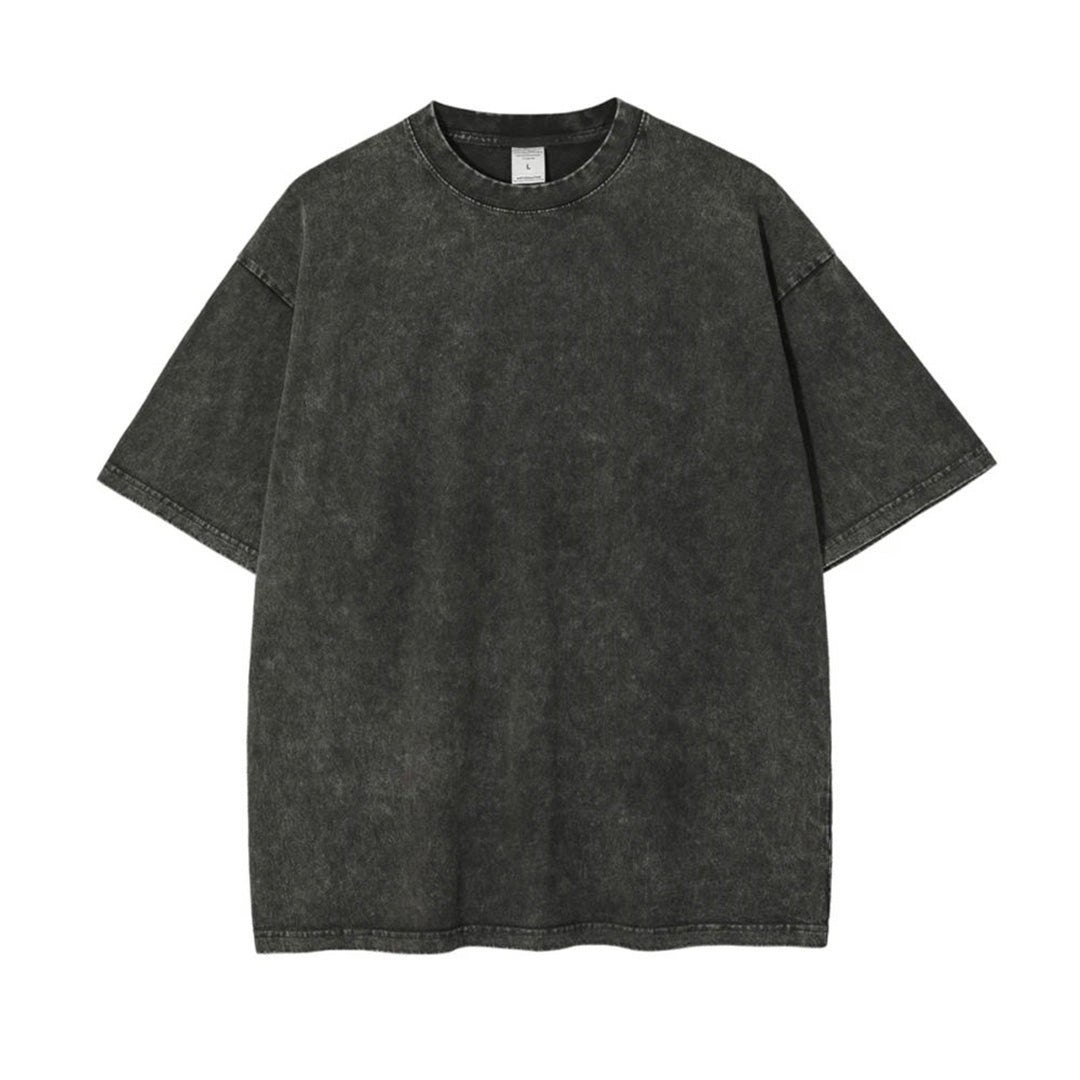 Vintage washed distressed oversized cotton T-shirt drop shoulder loose unisex casual tee
