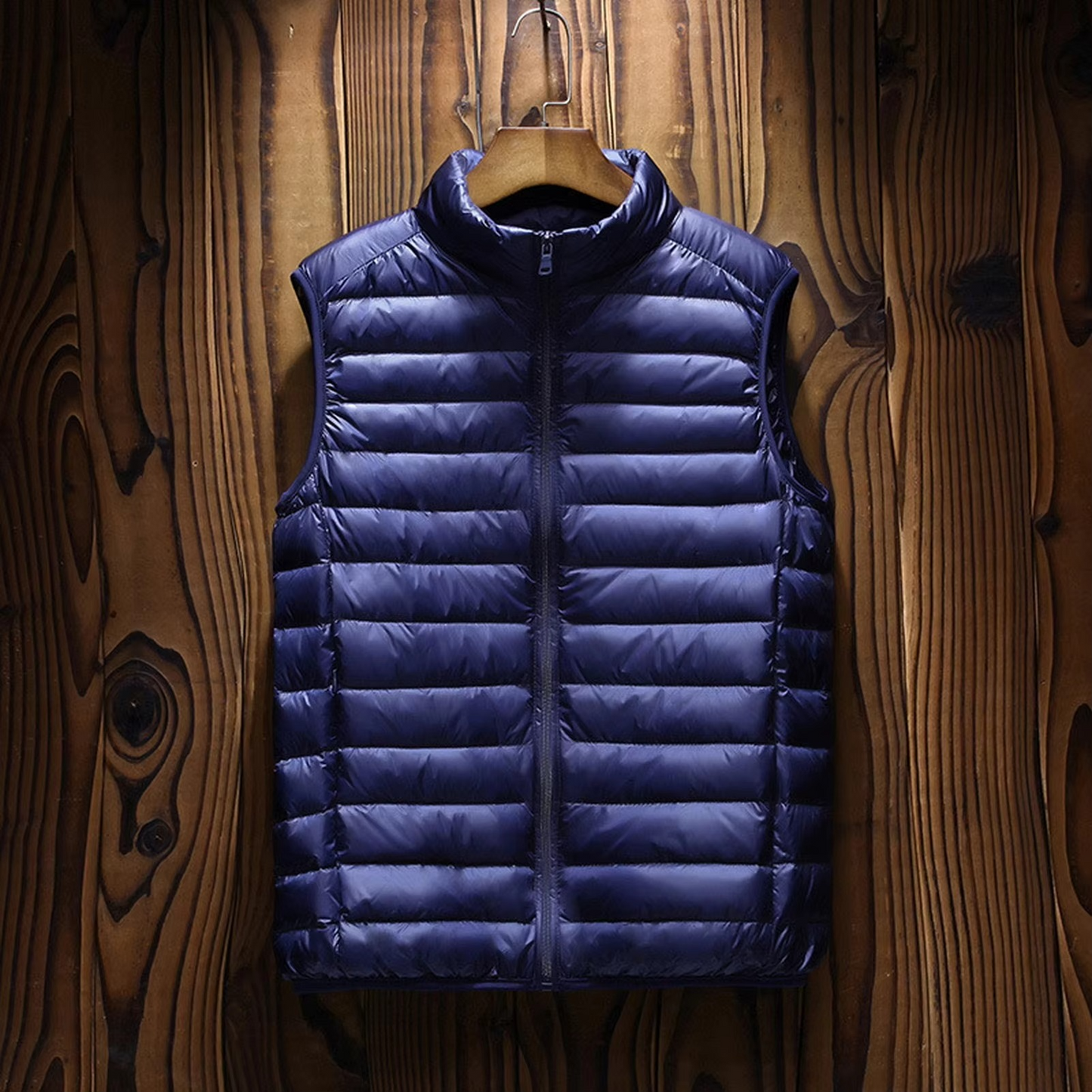 Men's lightweight padded V-neck vest with side pockets, sleeveless waistcoat for casual office wear
