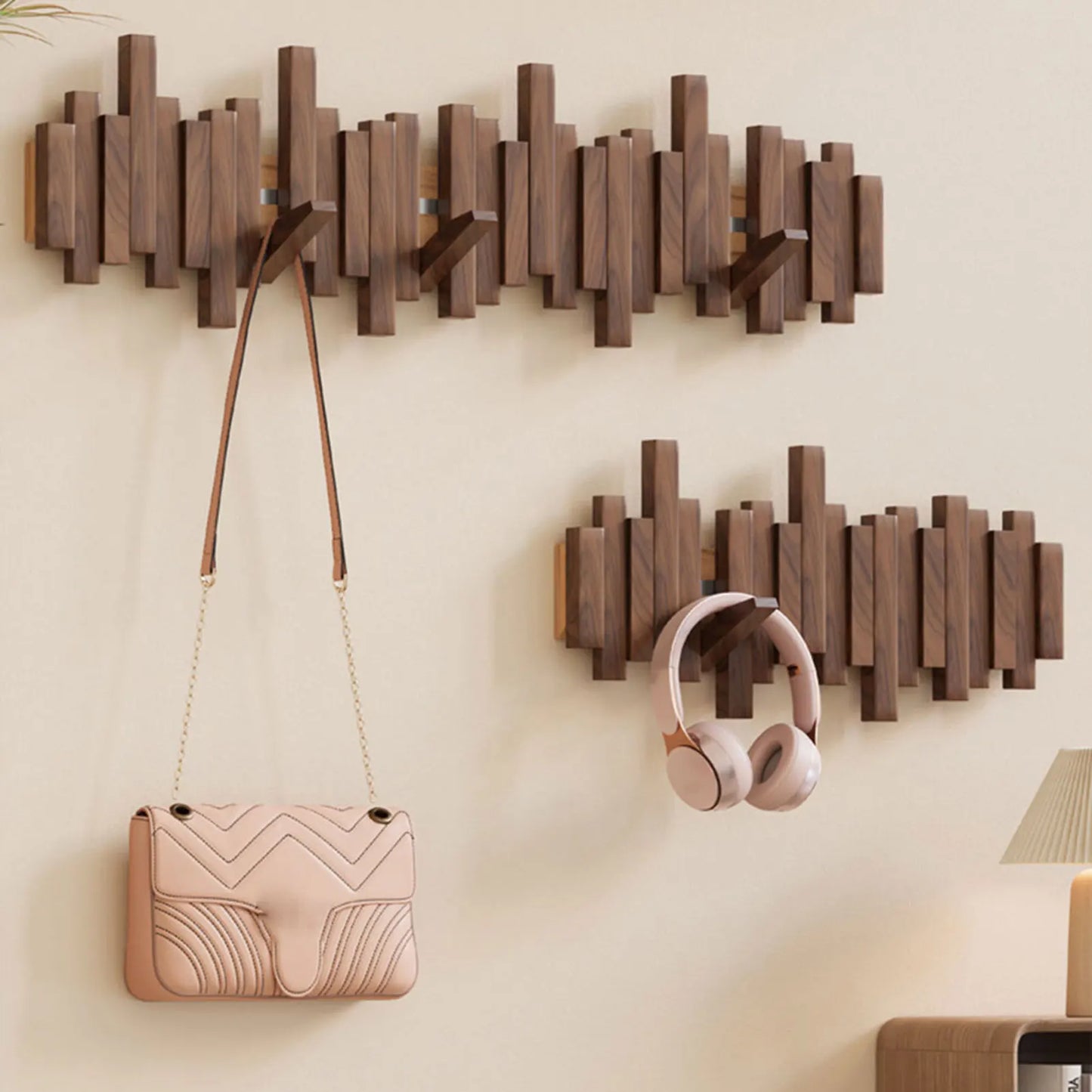 Kynna natural solid wood coat rack with foldable hooks, minimalist Scandinavian style for small spaces