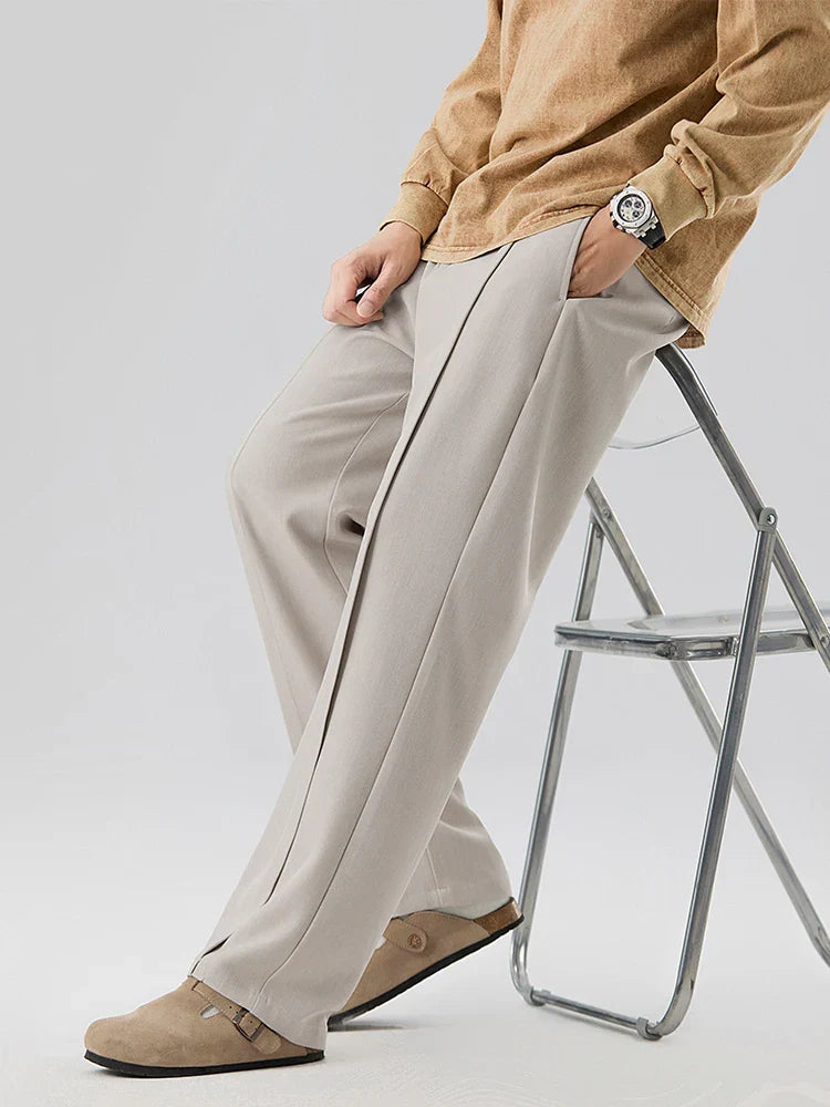 UrbannVibe straight-cut pleated pants with elastic waist, smart-casual professional style for everyday wear