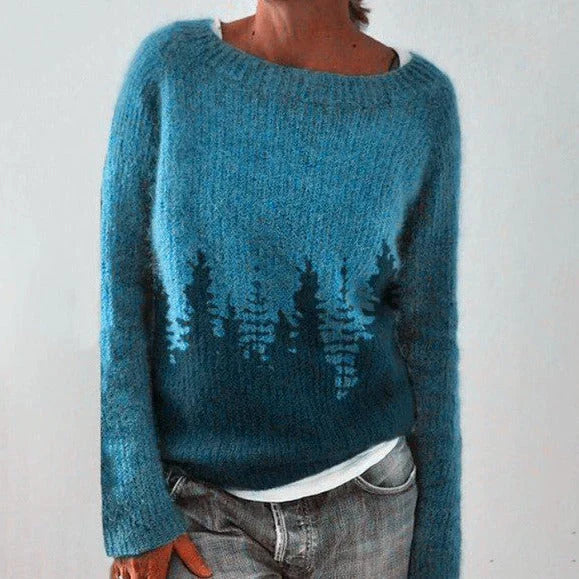 Women's winter knit sweater bold color-block pattern cozy warm layering style