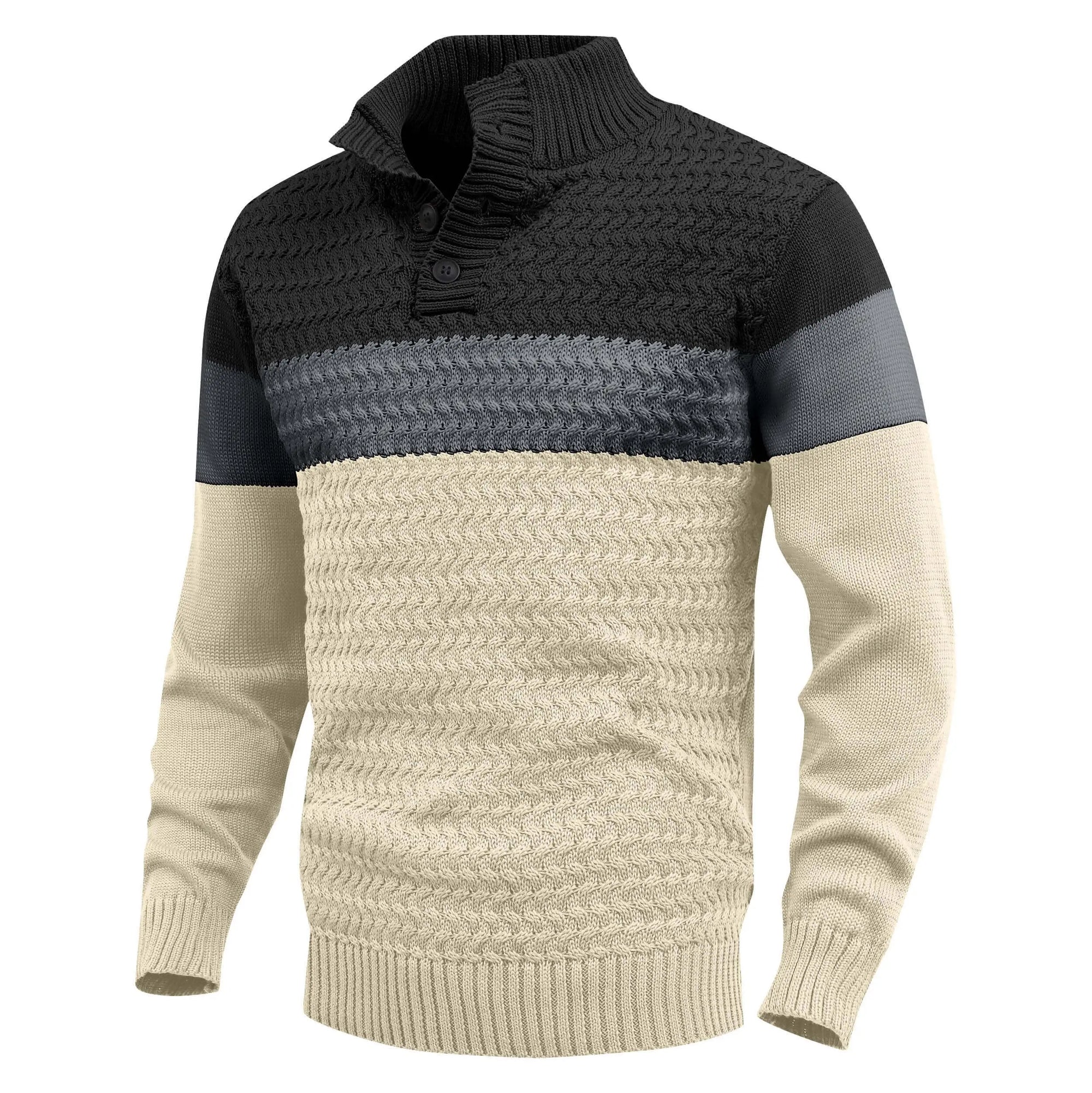 Men's color block cable knit pullover sweater regular fit stand collar modern style
