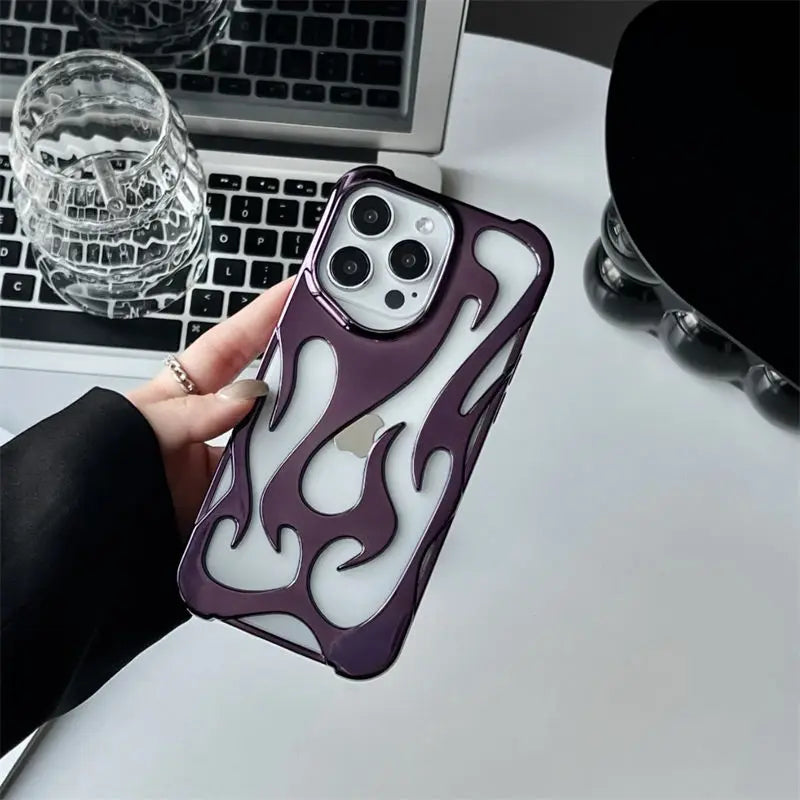 Shockproof iPhone case bold 3D flame render design metallic silicone slim grip-friendly shell