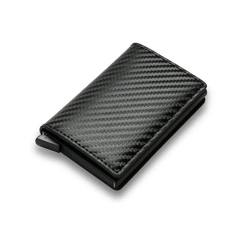 Men's slim geometric card wallet with ultra-thin profile, modern pattern design, and quick-access functionality