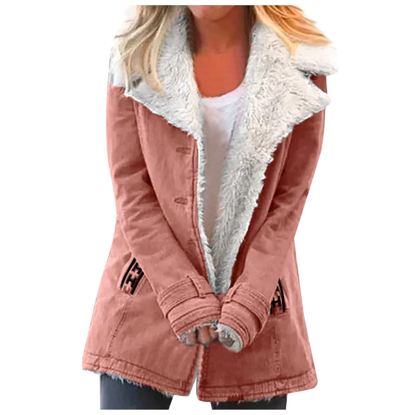 Women plus size fleece button jacket with collar and pockets, cozy everyday style