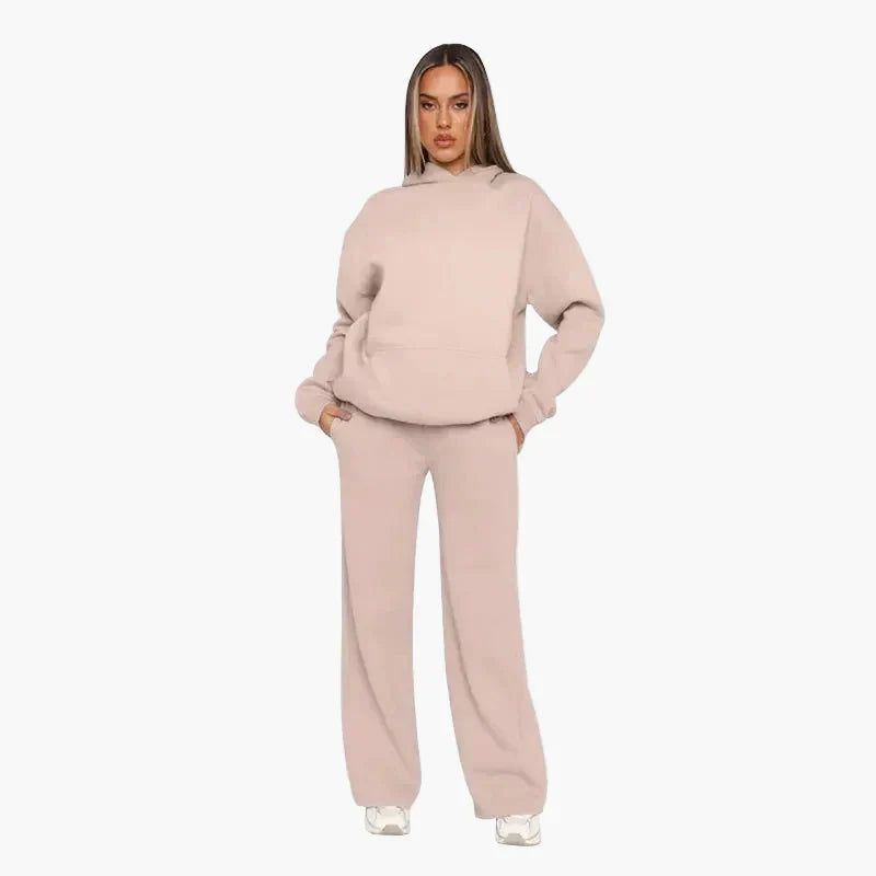 Women's cozy loungewear set relaxed hoodie with kangaroo pocket and wide leg pants casual fit