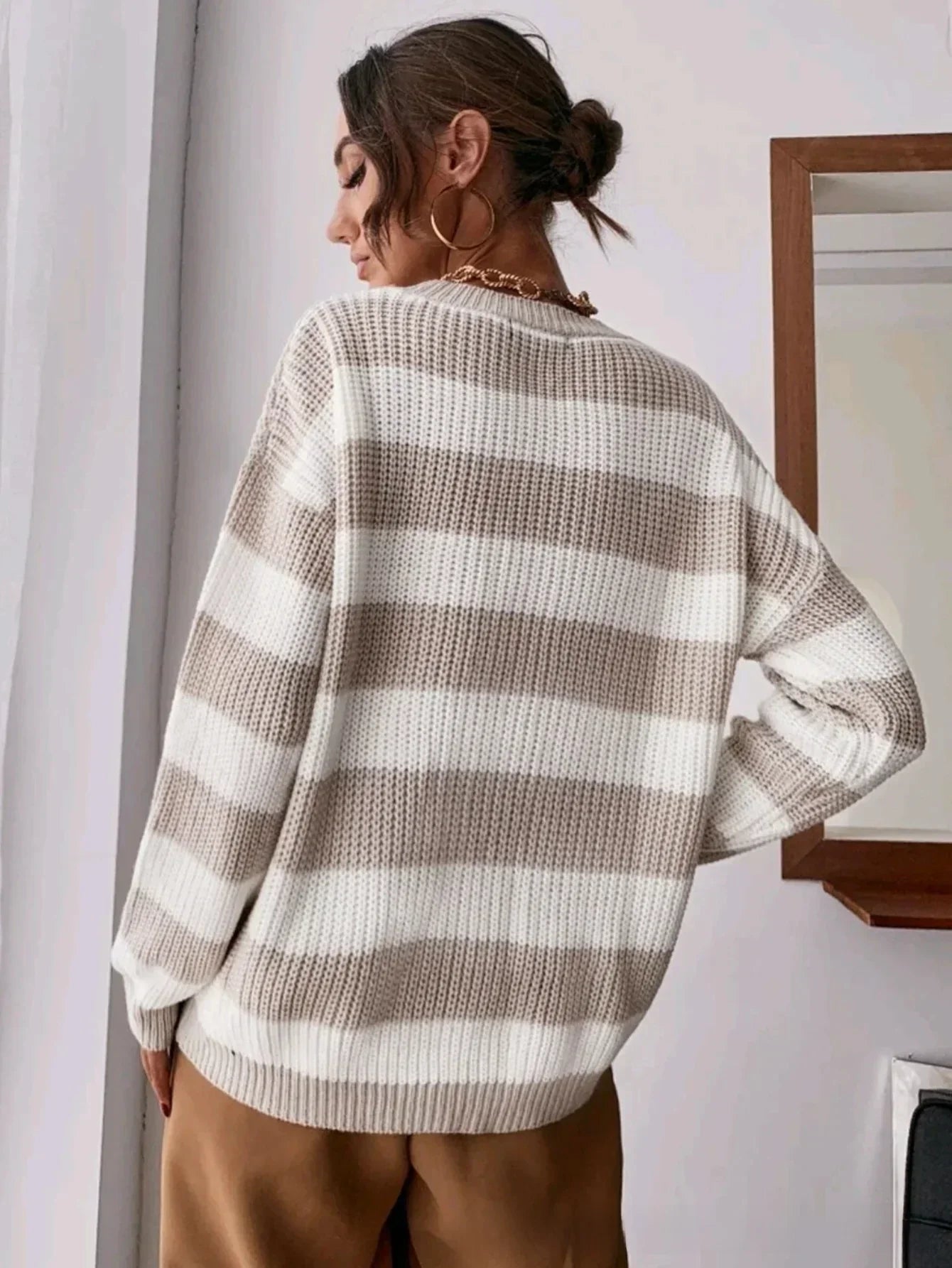 Women's cashmere turtleneck sweater striped pattern cozy chic winter knit slim silhouette