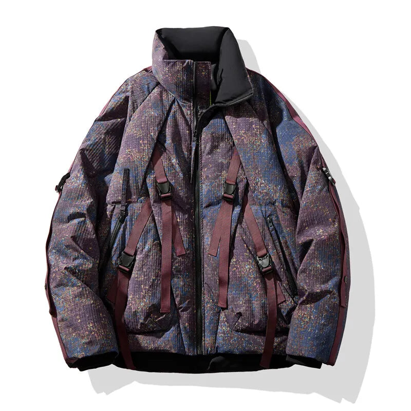 Urban pixel camo puffer jacket water-repellent down insulated loose-cut techwear silhouette
