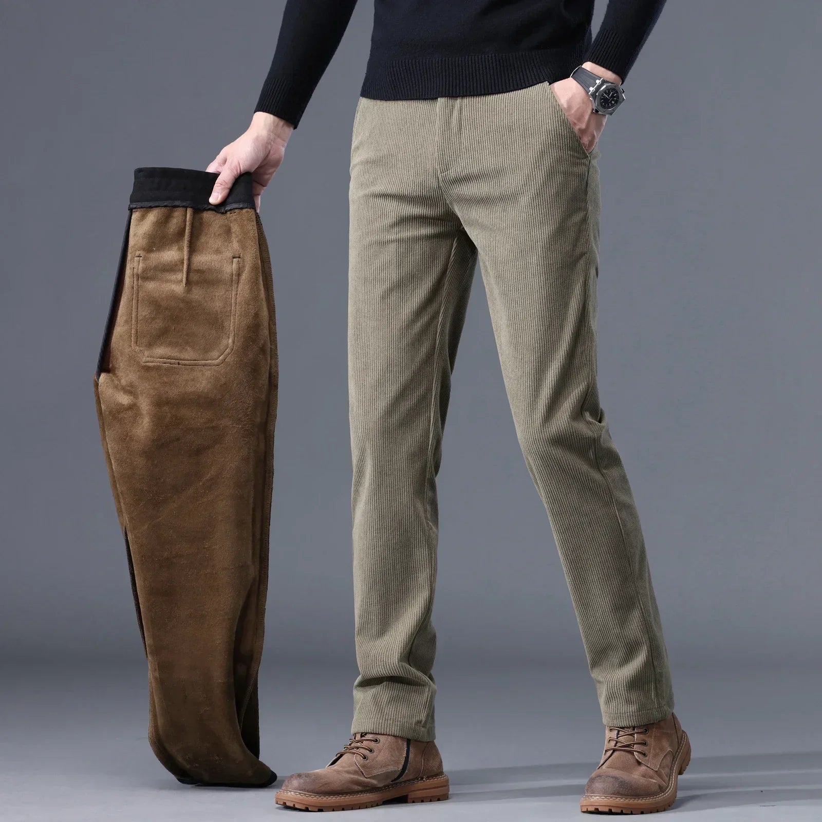 Gabriel men's fleece-lined winter pants, dark relaxed-fit outdoor trousers with thermal insulation