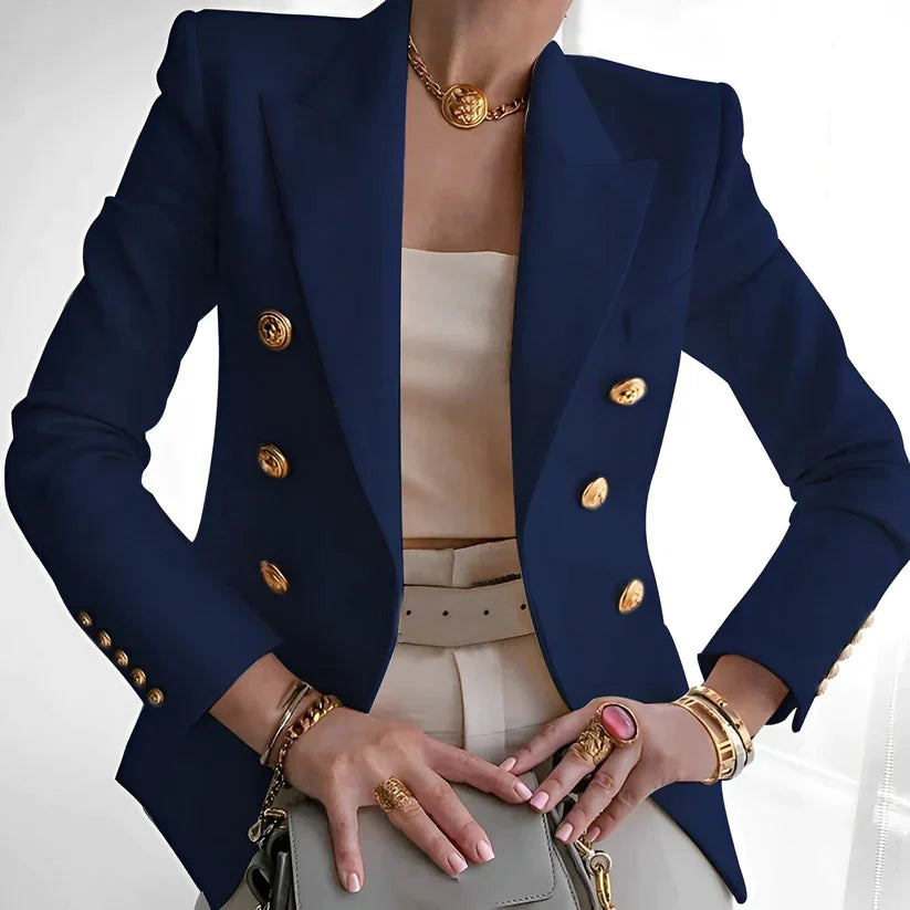 Women's structured tailored blazer in classic silhouette with defined shoulders for professional office wear