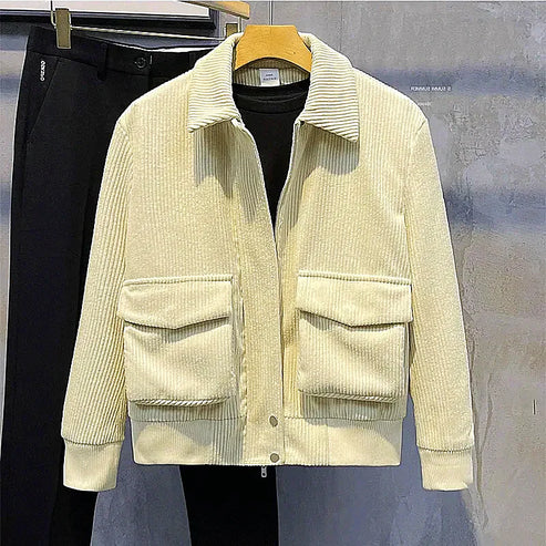 Men's brown corduroy jacket modern slim cut durable warm smart-casual outerwear