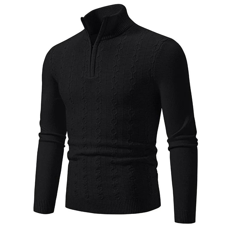Ivory cable knit half-zip sweater tailored fit with classic textured pattern for everyday style