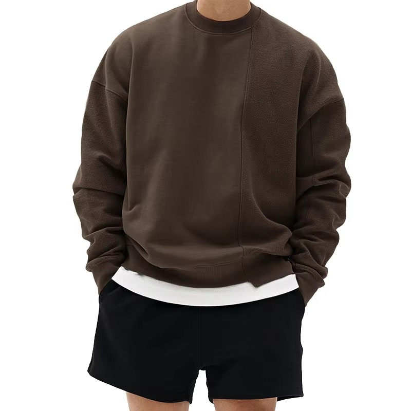 Men's loose fit crew neck gym hoodie sweatshirt, relaxed streetwear activewear style for training