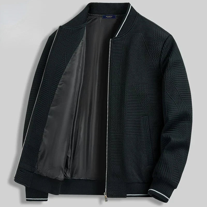 Azure unisex knit jacket lightweight cotton blend bold geometric texture sporty loose silhouette everyday wear