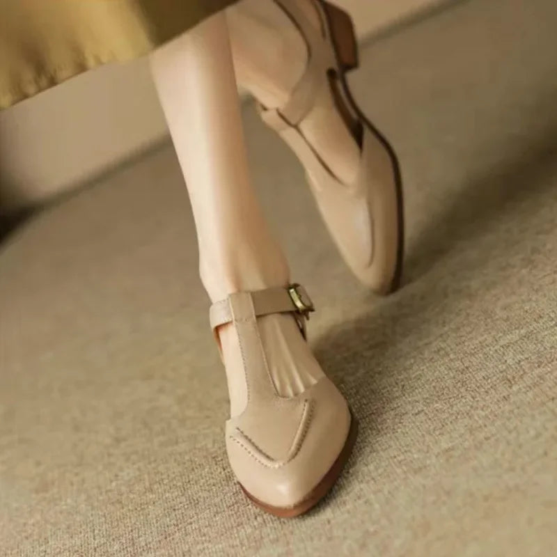 Sloane | Women's T-Strap Buckle Shoes Pointed Toe Low Heel Flats