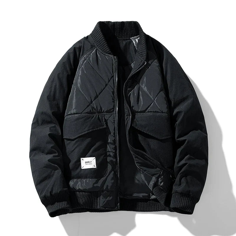 Unisex quilted cargo jacket bomber silhouette lightweight insulated with functional cargo pockets