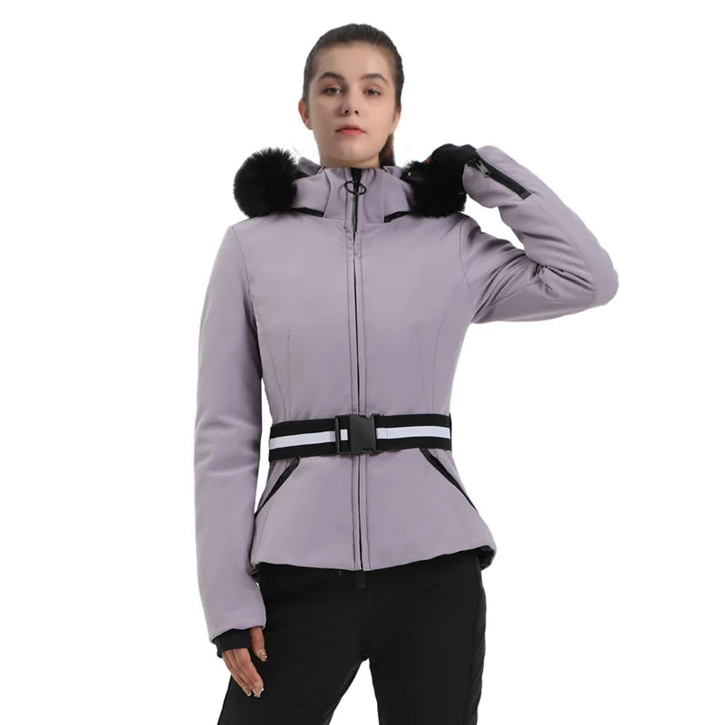 Women's patterned winter ski jacket structured fit bold contemporary print layering-ready outdoor warmth